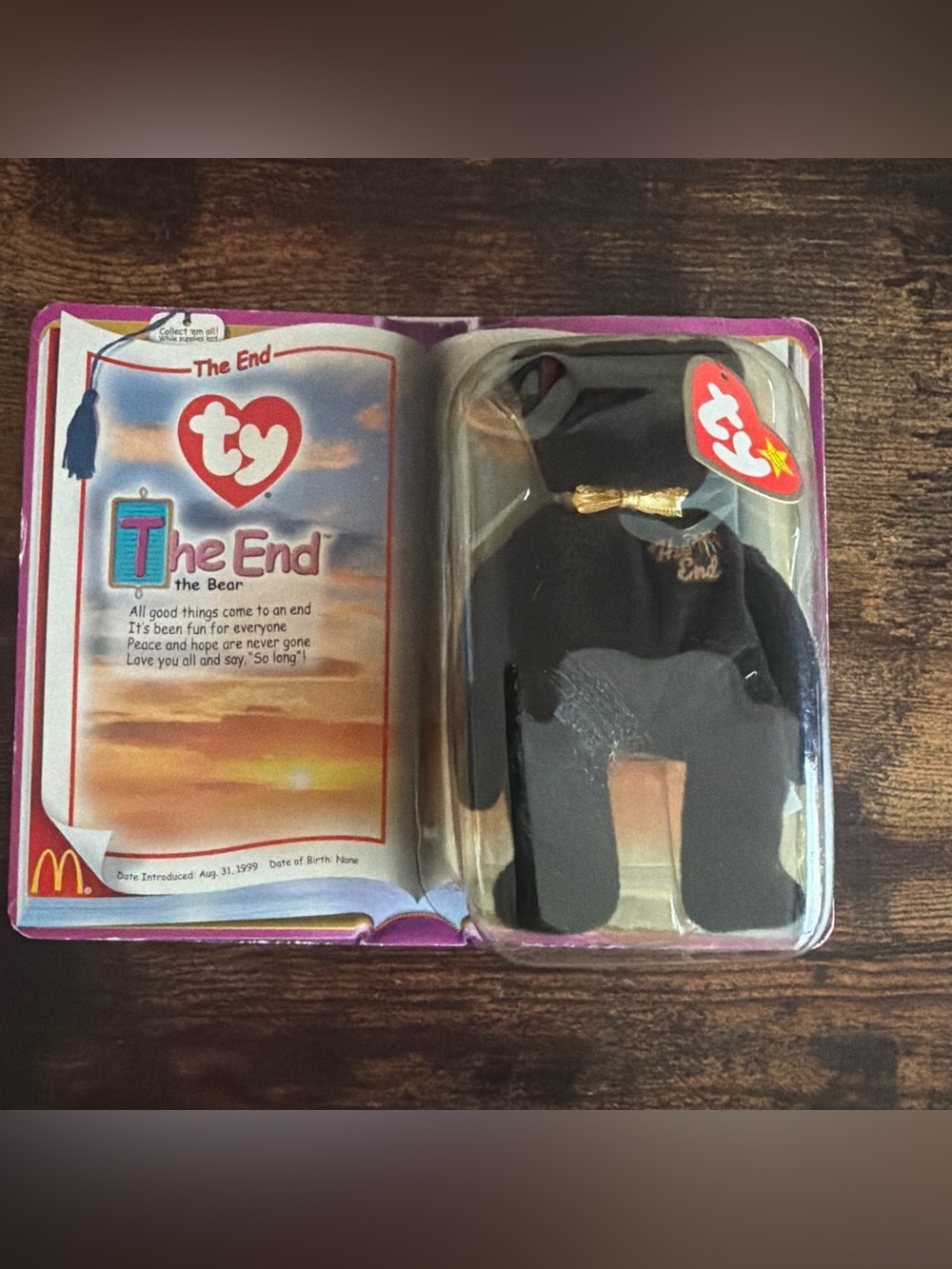 Ty The End Bear Plush Keychain - Black with Gold Bow